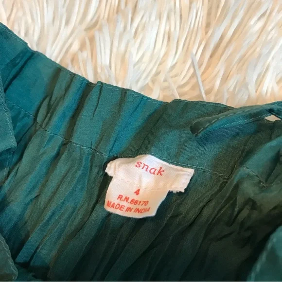 Anthropologie Snak 100% Silk Crinkle Skirt Teal Size 4 - Picture 5 of 9